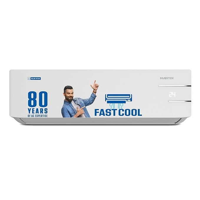 Blue Star 2 Ton 3 Star, 60 Months Warranty, Inverter Split AC (Copper, Convertible 5 in 1 Cooling, Auto Defrost, Dust Filters, Blue Fins, IE324YNU, White